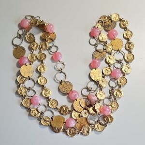 Gold and Pink Coin Necklace